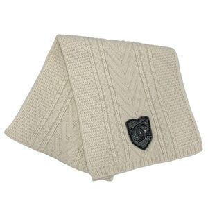 Chanel Muffler Cashmere White Coco Mark Patch Rhinestone Chain